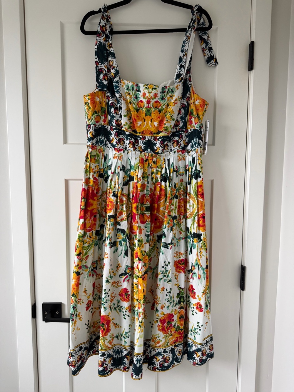 ANTONIO MELANI White Floral Midi Dress with Yellow & Green Accents